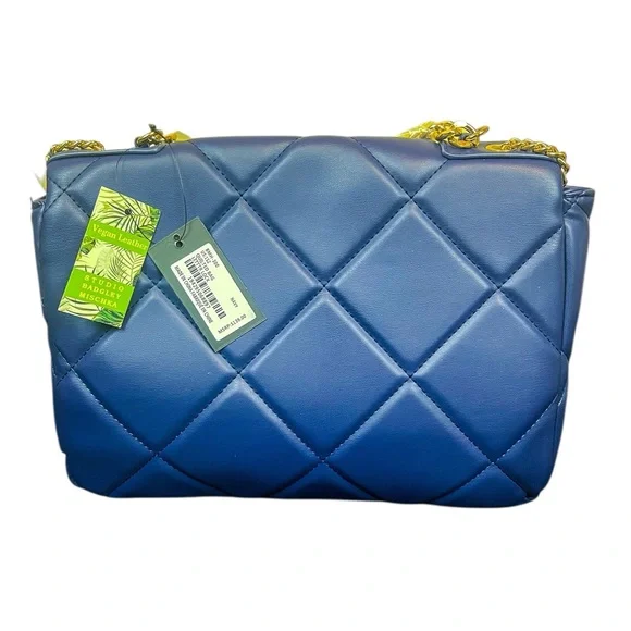 Badgley Mischka Blue Quilted Chain Shoulder Bag NWT Vegan Leather Shoulder Bags